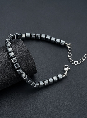黑胆石手链男款ins小众设计潮流高级感冷淡风不掉色手串配饰