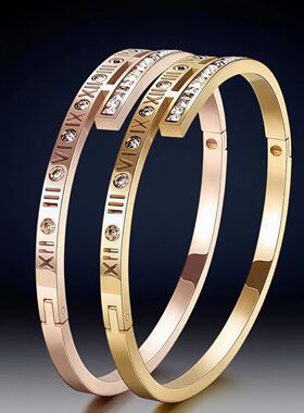 不锈钢欧美热卖锆石罗马数字手镯女钛钢不掉色高级感时尚饰品