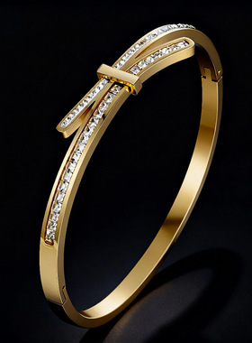 欧美新款整圈微镶几何形钛钢手镯女欧美ins风简约气质手饰品