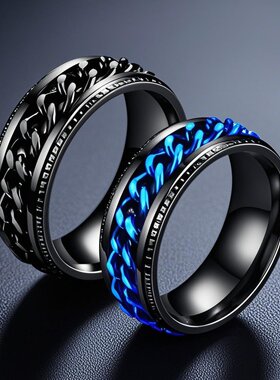 不锈钢戒指不掉色ins男潮时尚转动旋转男士冷淡小众钛钢指环素