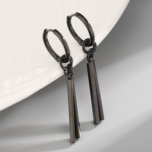 长方形棍双棍耳坠耳环男钛钢长条棒耳夹女小众简约高级感配饰饰品