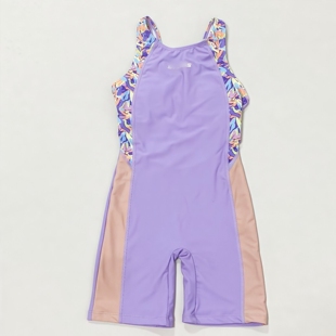 666外单 女童竞技训练防晒连体平角泳衣女孩温泉游泳中大童泳装