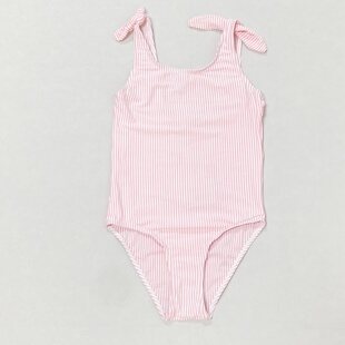 女孩温泉游泳 时尚 666外单 儿童连体泳衣女童三角粉纹蝶影吊带泳装