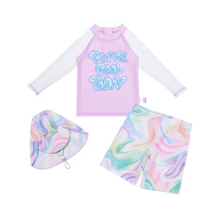 防晒儿童水上乐园海边游泳衣套装 晕染长袖 中大童时尚 女童分体泳装