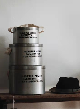 {复古金属帽盒}㊣日本PUEBCO圆形收纳盒套组带盖子储物盒装饰