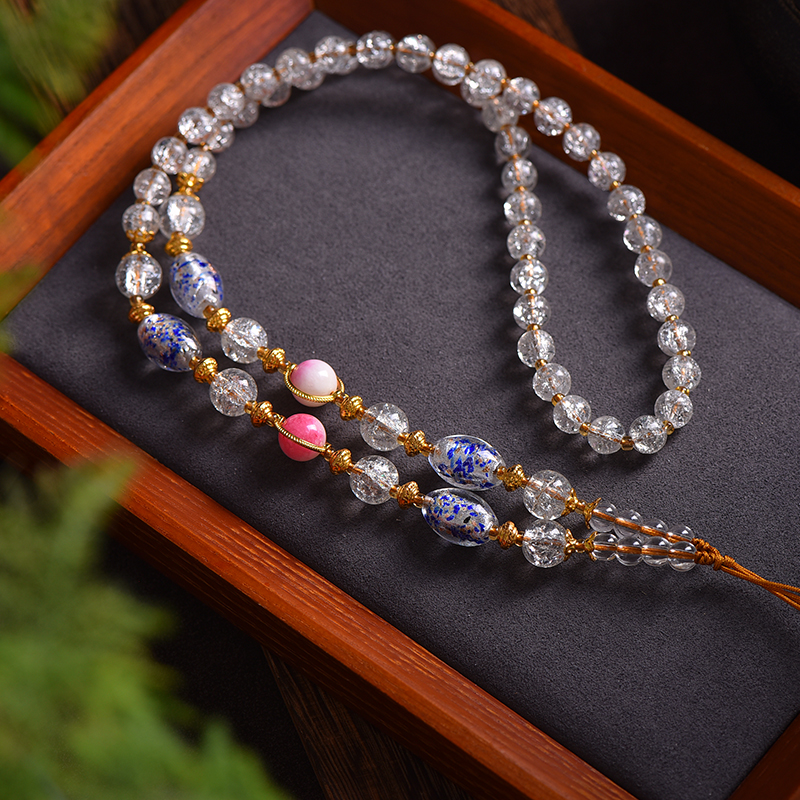 佛牌链爆花水晶珠链唐卡项链