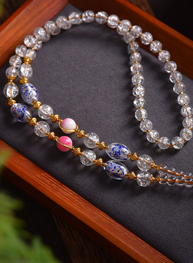 佛牌链爆花水晶珠链唐卡项链