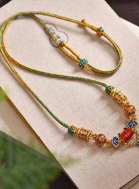 新款藏式唐卡挂脖吊坠双面挂件民族风手工编织百搭项链可调节绳子