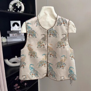 国风圆领盘扣象纹钉珠刺绣上衣马甲 新中式 小雪家 锦象逐光