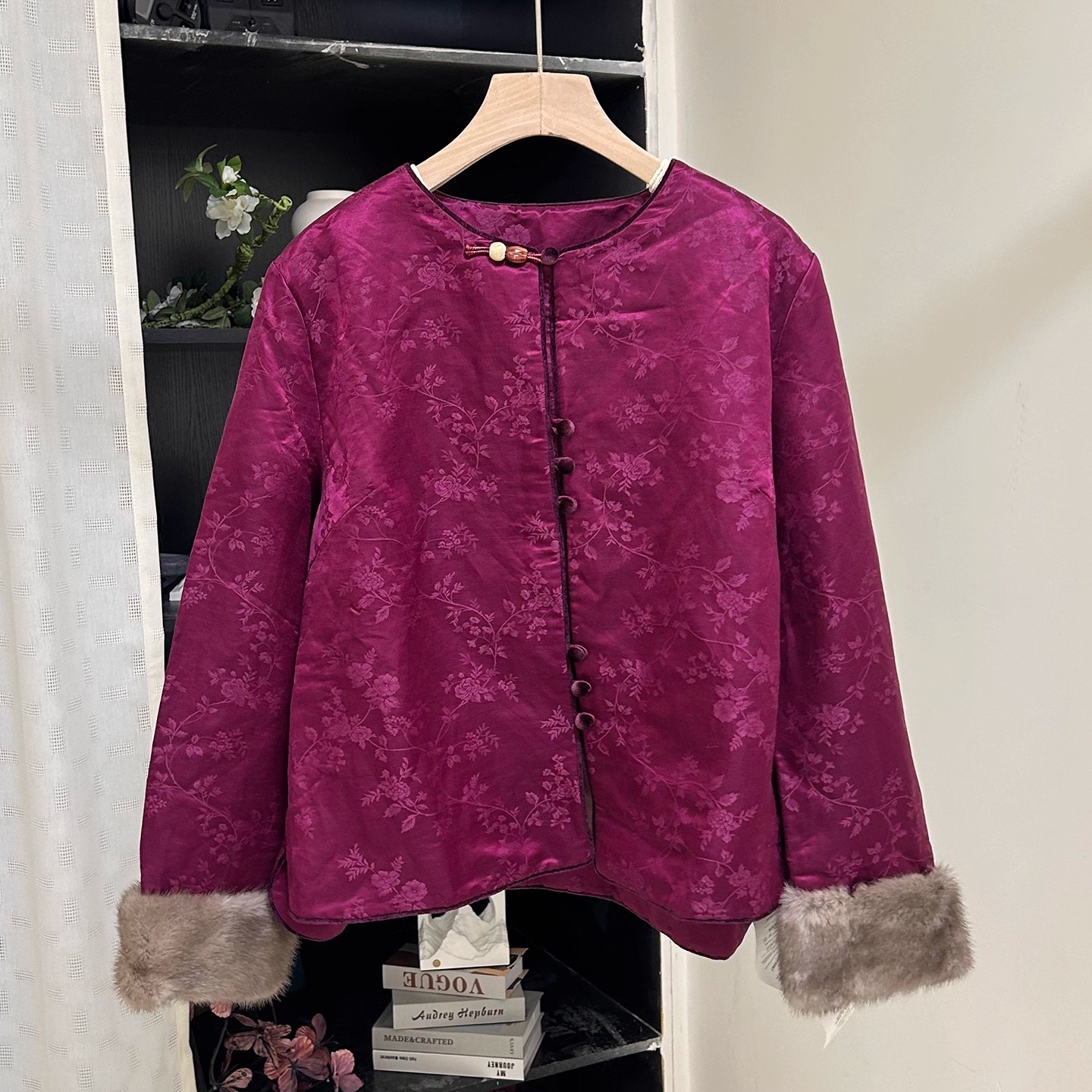 小雪家【宛如初见】新中式圆领100人丝填充羊毛毛毛袖口上衣外套