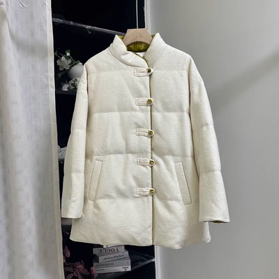 小雪家【湖心亭赏雪】新中式立领金丝白鹅绒羽绒服中长保暖外套