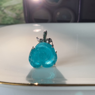 琨瑜直营 天然老矿天河石花牌吊坠 925银 高冰高浓色