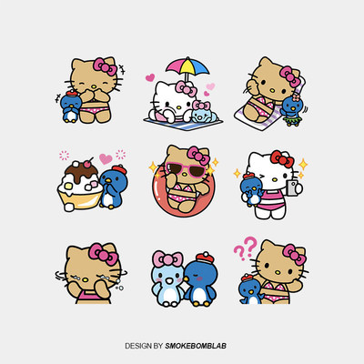 smokebomblab童趣可爱kitty儿童黑皮凯蒂度假夏日女孩纹身贴纸