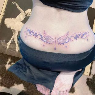 吊坠羽翼性感彩色纹身贴持久防水ins胸前辣妹锁骨腰部可水洗贴纸