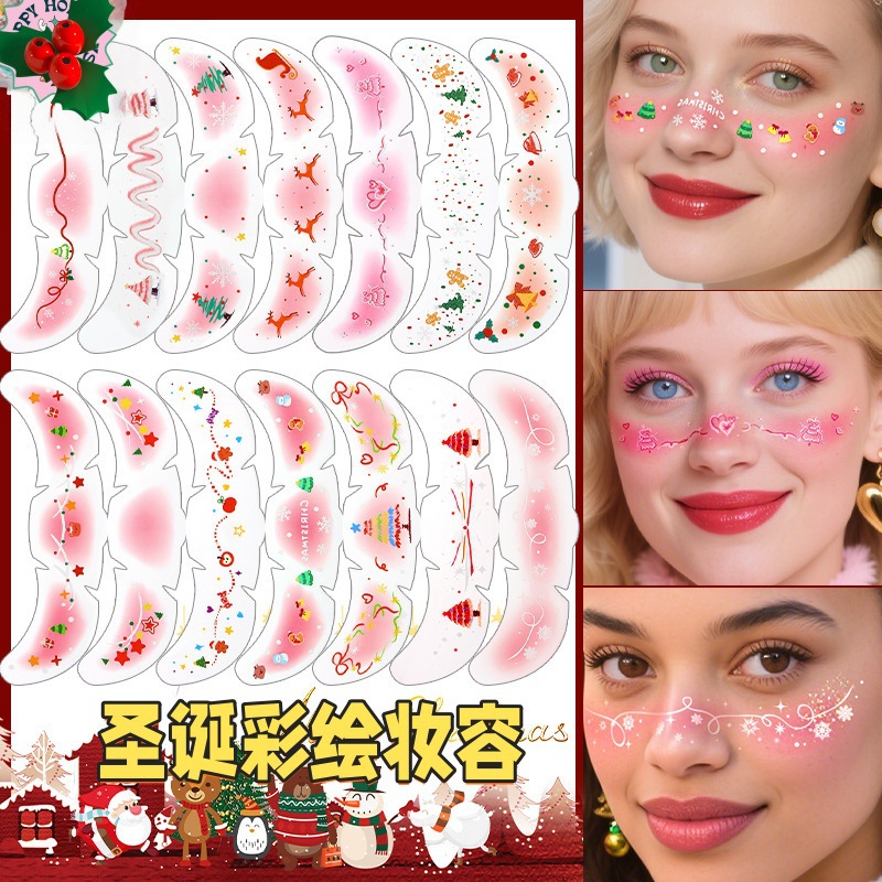圣诞节可爱少女脸贴圣诞派对脸部彩绘雀斑纹身贴舞台妆容纹身贴纸