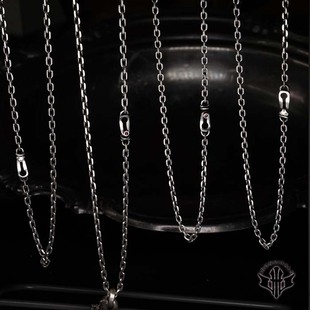 铁心银饰 手工原创设计项链 925银 4mm太角链 简约潮流 镶嵌宝石