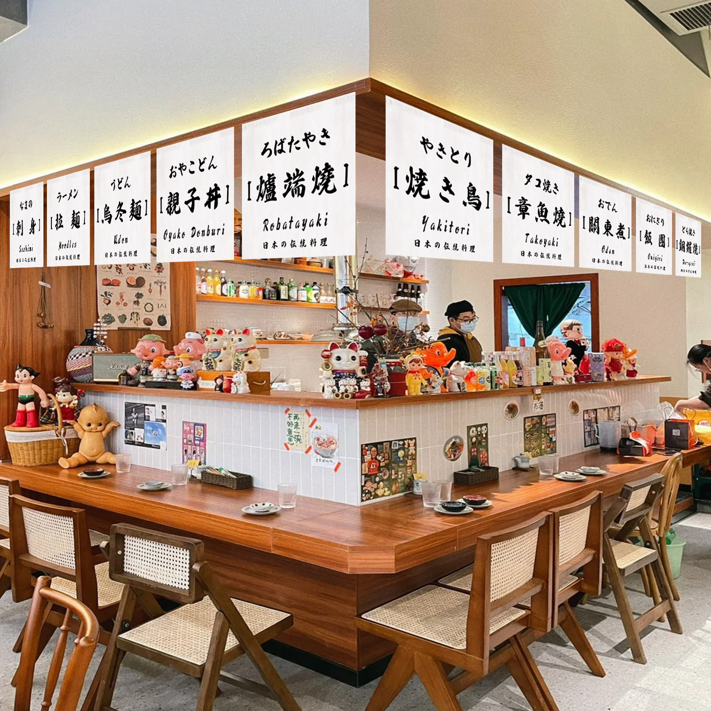 日式料理氛围门头帘挂帘寿司居酒屋明档小旗吊帘店铺招牌定制帘子