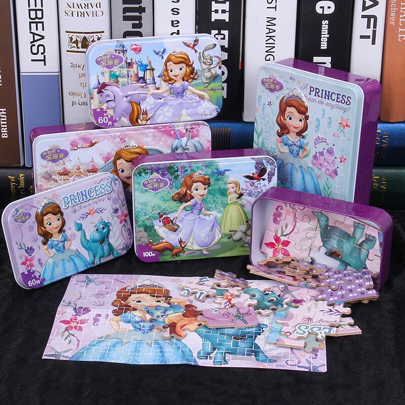 苏菲亚公主铁盒装益智力木质拼图