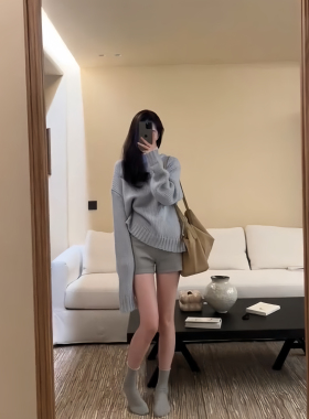 孕妇运动紧身短裤时尚外穿灰色休闲美式弹力小个子打底裤