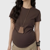 上衣夏季 宽松T恤衫 薄款 圆领短袖 纯棉不透肉小个子褶皱修身 孕妇装