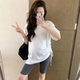 时尚 新款 v领宽松慵懒风中长款 宽松大码 T恤 孕妇装 抽绳短袖 2026夏季