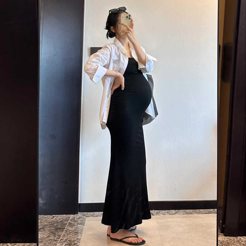 孕妇春秋套装女夏季开衫宽松衬衫上衣背心连衣裙两件套高端孕妇装