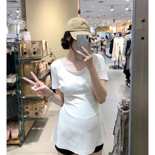 孕妇装夏季新款u领正肩T恤裙掐腰设计显瘦下衣消失上衣短袖中长款
