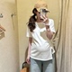 不规则开叉正肩短袖 款 显瘦T恤宽松扭结设计上衣 夏季 小个子孕妇装