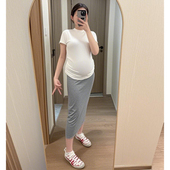 夏季 宽松款 簿款 T恤衫 包臀裙灰色无调节带纯棉短袖 小个子孕妇套装