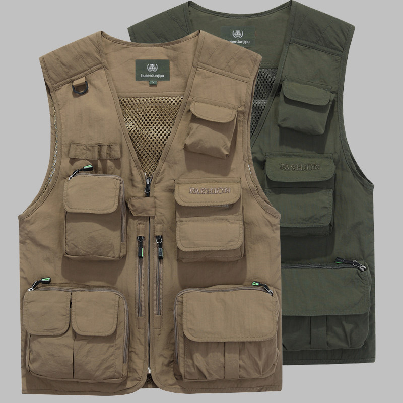 夏季户外多口袋马甲男钓鱼摄影工装记者坎肩多兜功能背心薄马夹套