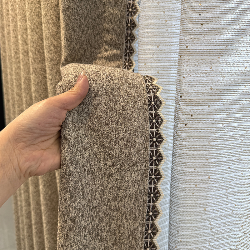 复古羊毛亚麻茶棕色法式中古复古风遮光窗帘极简中式高端遮光窗帘