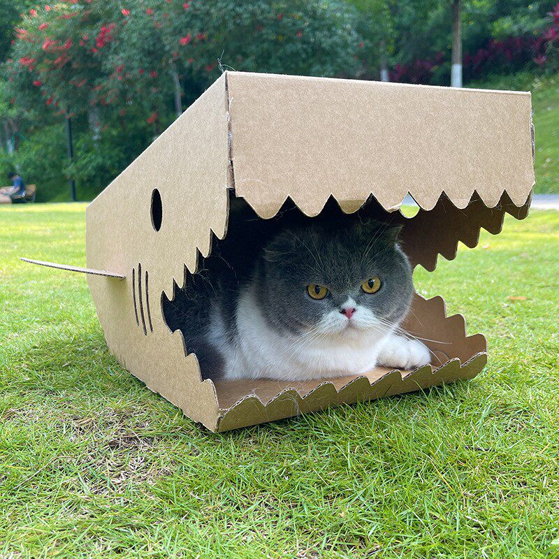 小鲨鱼瓦楞纸壳箱猫窝猫屋别墅耐猫窝/屋/帐篷/沙发