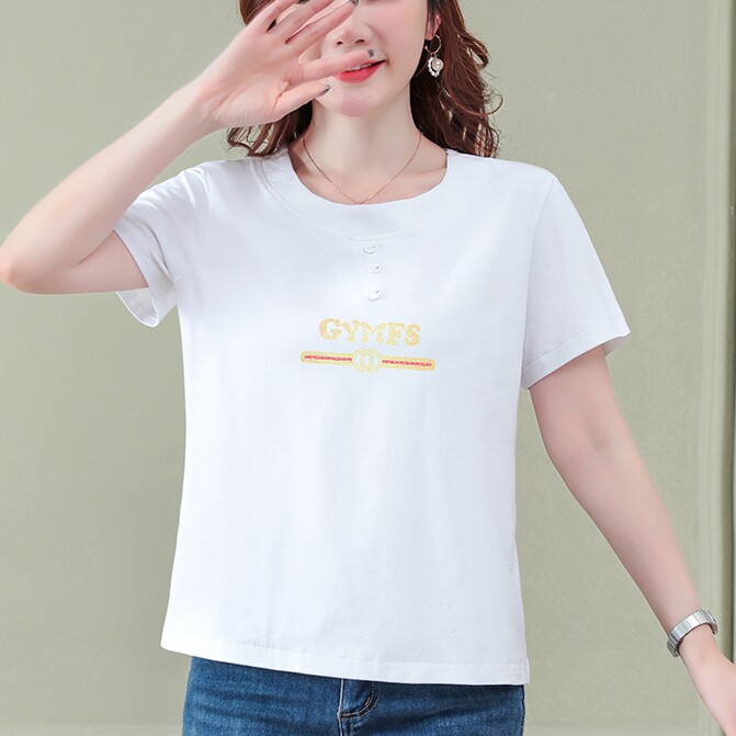 纽扣纯色短袖t恤女妈妈端庄大气夏装妈妈装2026新款今年流行爆款
