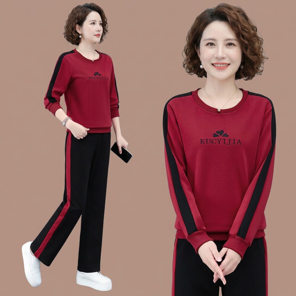 中年妈妈春装套装女显年轻衣服女款卫衣运动服两件套休闲2026新款
