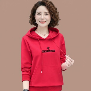 春季连帽卫衣女中年妈妈洋气春装上衣宽松显瘦春款上衣女2026新款