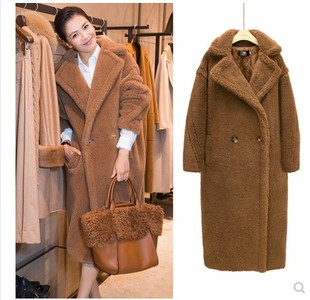 刘涛同款泰迪熊大衣女2023新款秋冬中长款颗粒羊驼绒廓形皮草外套