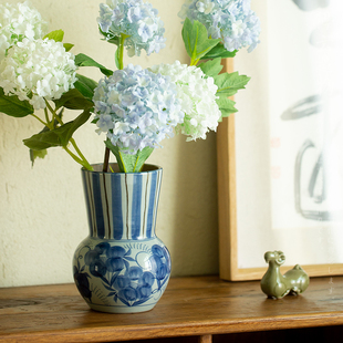 客厅摆件 景德镇手绘青花瓷陶瓷花瓶小号水养鲜花文艺复古花器中式