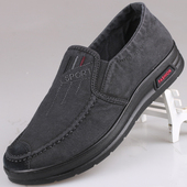 老北京布鞋 加绒透气牛仔一脚蹬春秋中老年爸爸鞋 单鞋 帆布休闲男鞋