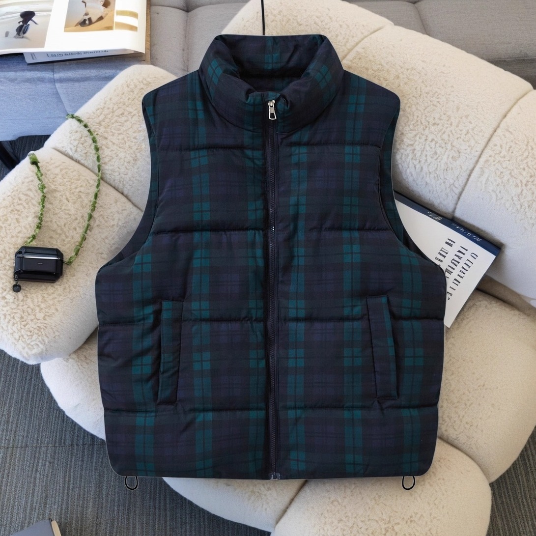 大码胖mm格子棉马甲女韩版宽松