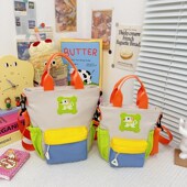 儿童休闲亲子拼色超萌时尚 户外出游卡通手提小背包百搭单肩斜挎包