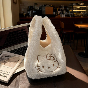 可爱kitty毛绒手提包秋冬外出上班杂物手拎包通勤便当手提购物袋