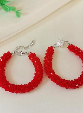 本命年红色手链水晶编织手串甜美韩版大气时尚送女朋友送妈妈礼物