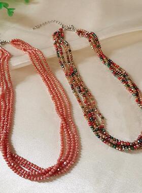 新款水晶麻花项链女短款锁骨链潮气质简约多层叠戴百搭串珠颈链