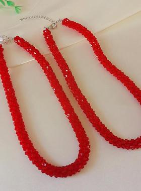 新年本命年保平安水晶项链女百搭大红色毛衣链礼服颈链送妈妈礼物
