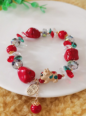 本命年水晶手链女生红枣贝珠手串