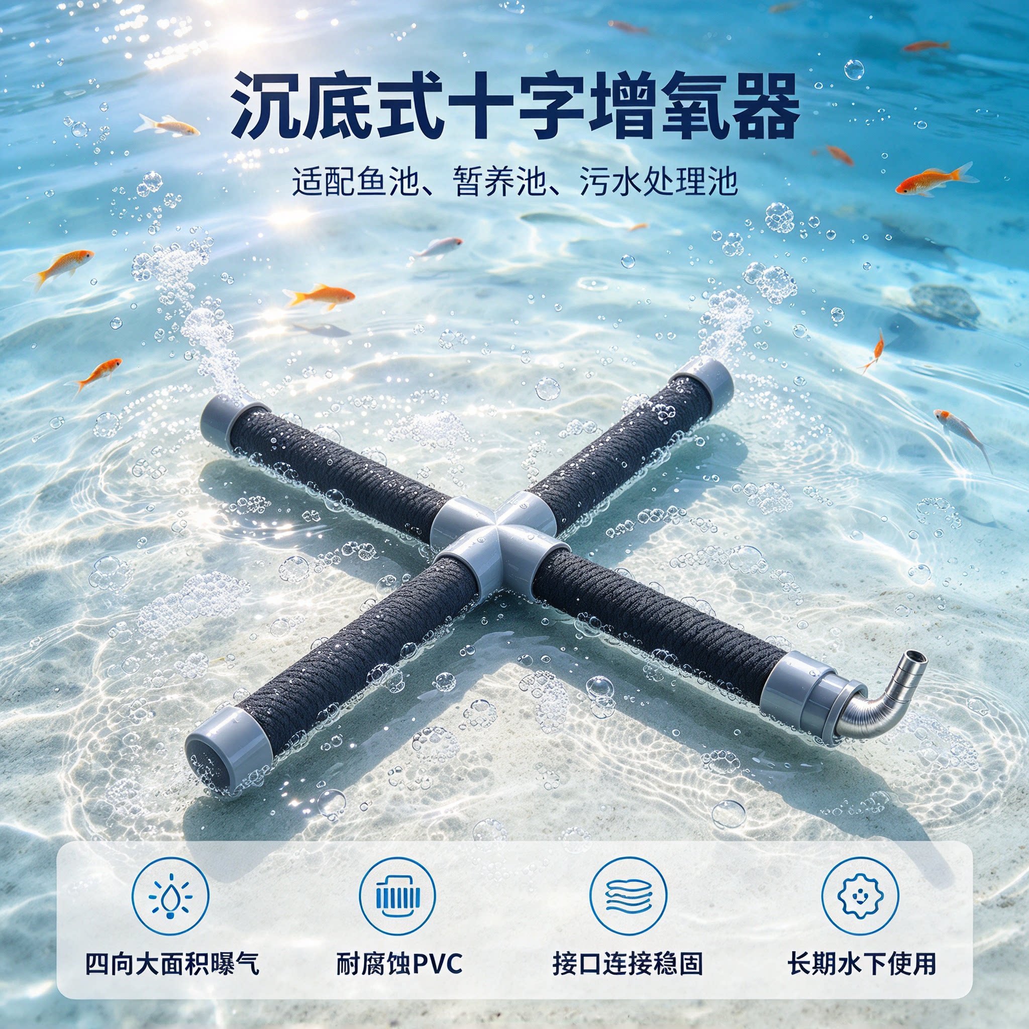 水产养殖纳米十字曝气架增氧机气泵专用圆桶方桶运输自沉增氧气盘