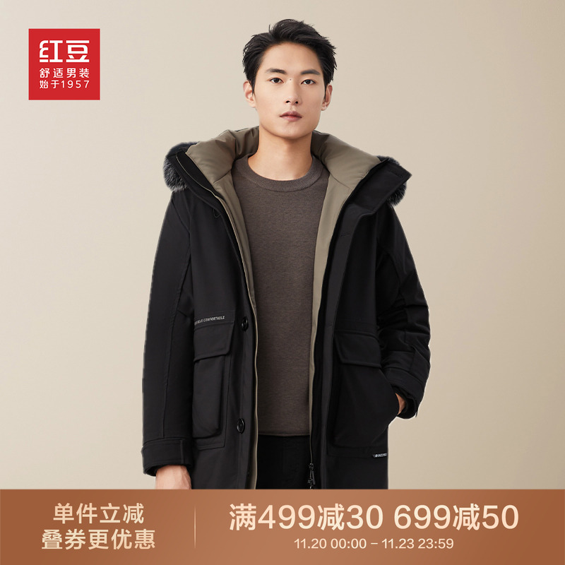 中老年羽绒服红豆大毛领