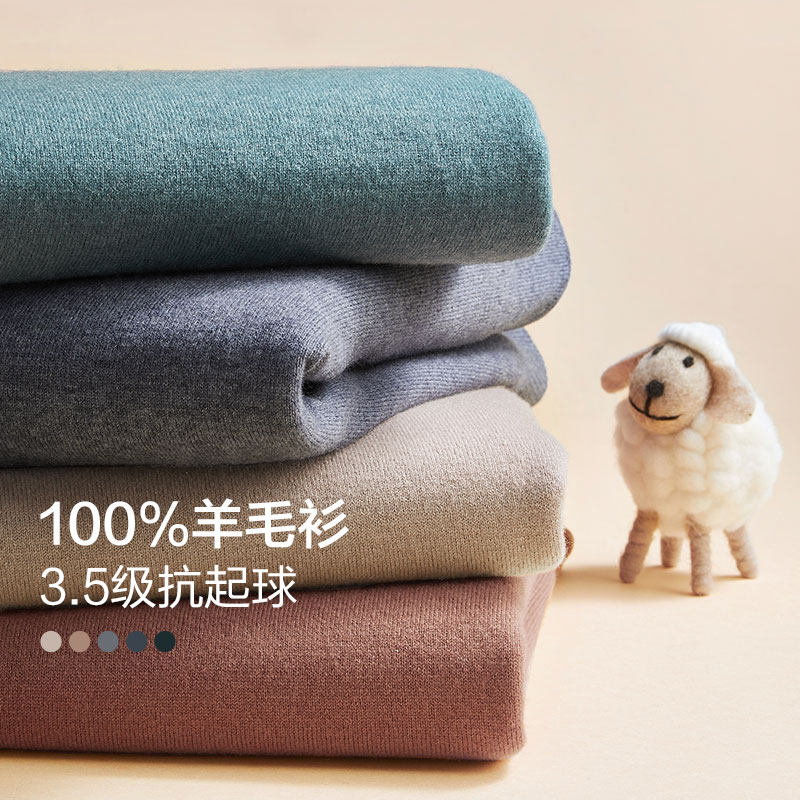 红豆100纯羊毛衫男士秋冬新款圆领加厚保暖中青年针织打底衫预