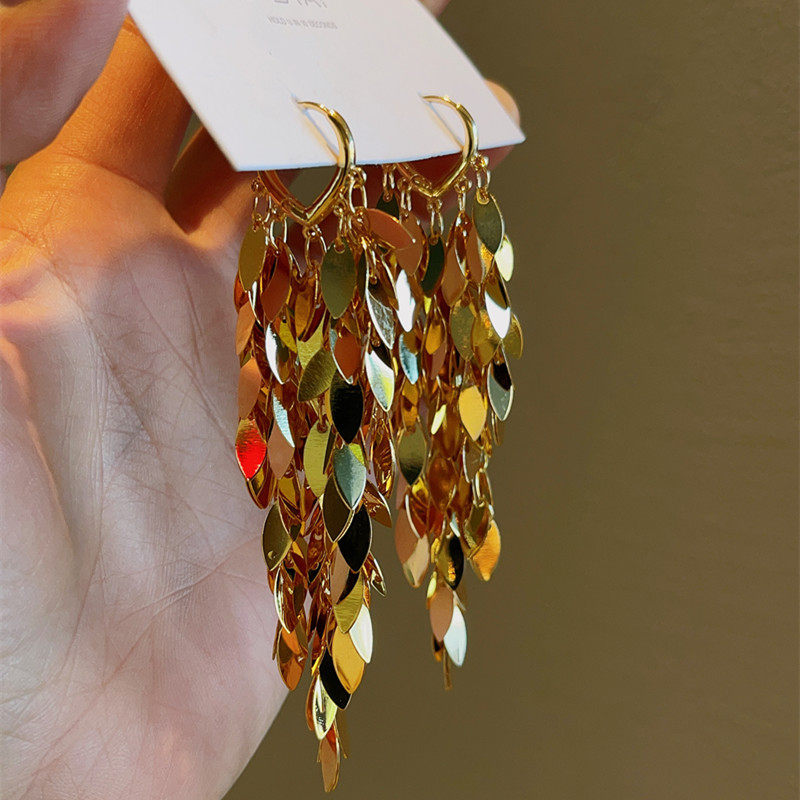 镀18K金防敏麦穗亮片长流苏耳扣轻奢气质高级感耳饰显瘦百搭超闪,饰品/流行首饰/时尚饰品新,耳环,淘宝优惠券,粉丝福利购,淘宝优惠卷