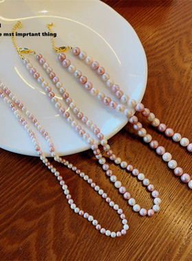 韩国棉花珠女粉色项链